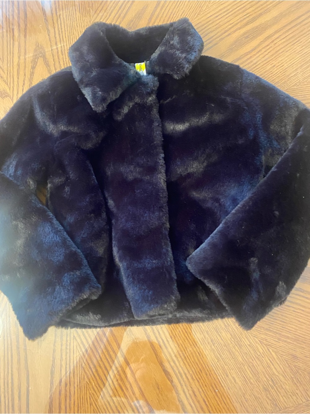Girls Plush Faux Fur Jacket - Black